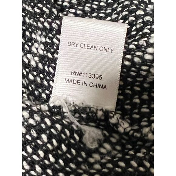 En Crème | Marled Open Front Cardigan Sweater Black White Sherpa Vegan Lambs Woo - Picture 9 of 9